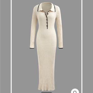 Collar Button Long Sleeve Knit Maxi Dress